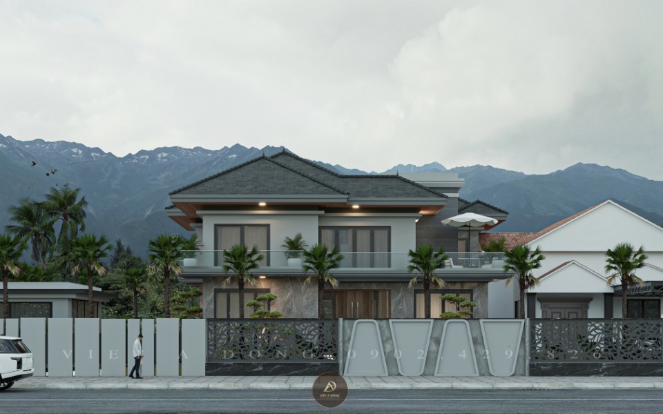 Thiết kế kiến trúc biệt thự gỗ óc chó tại Chị Cúc - Bắc Giang